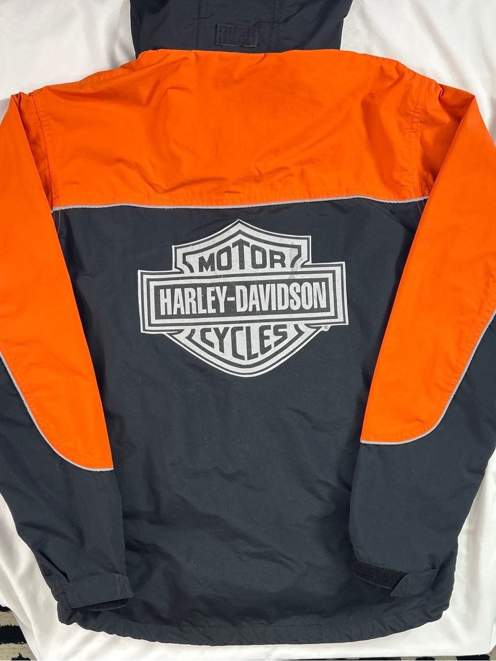 Harley-Davidson Mens S Black Orange Hooded Reflective Windbreaker Jacket - Picture 3 of 10